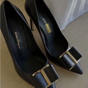 Salvatore Ferragamo Black and Gold Heels
